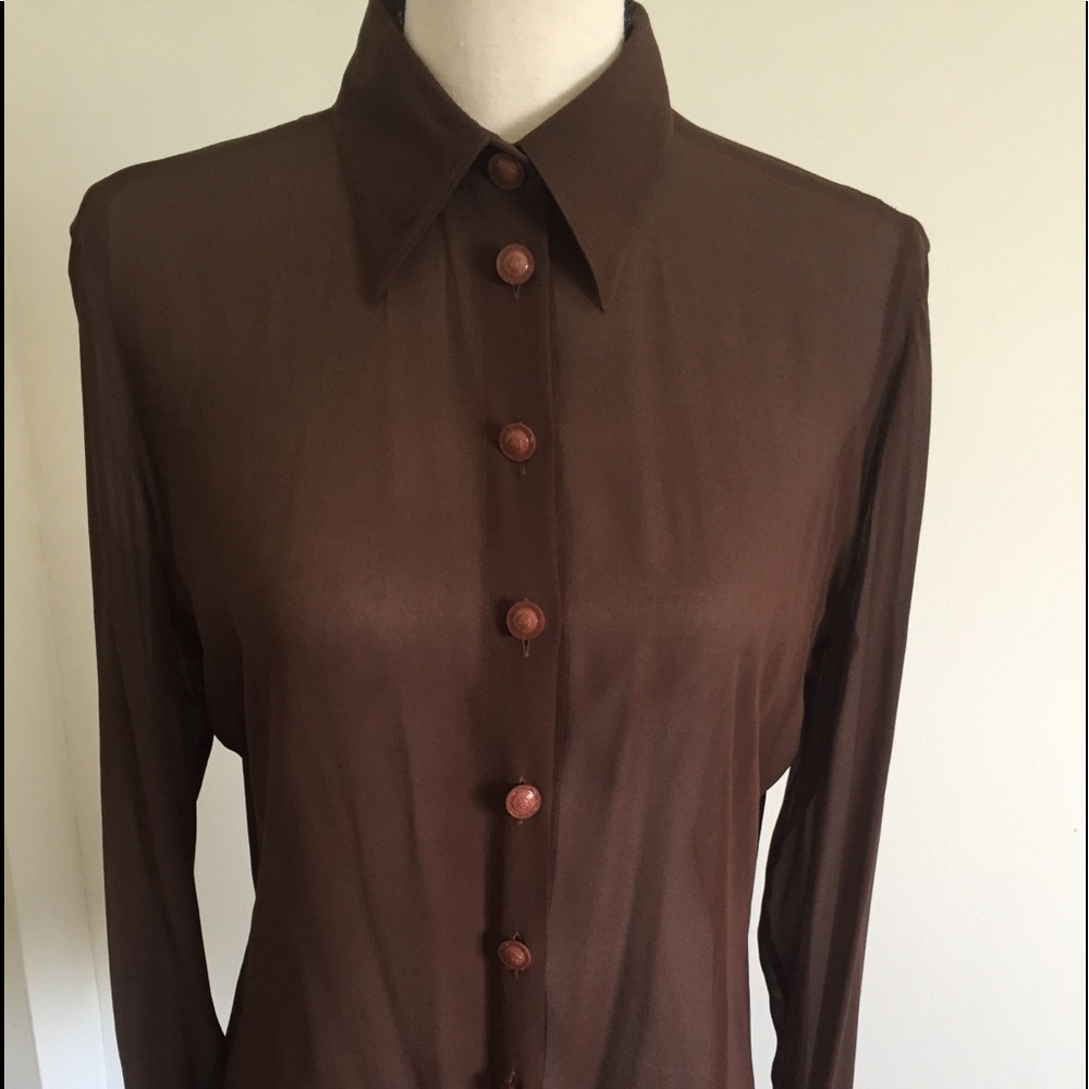 Gianni Versace - sheer chocolate brown blouse